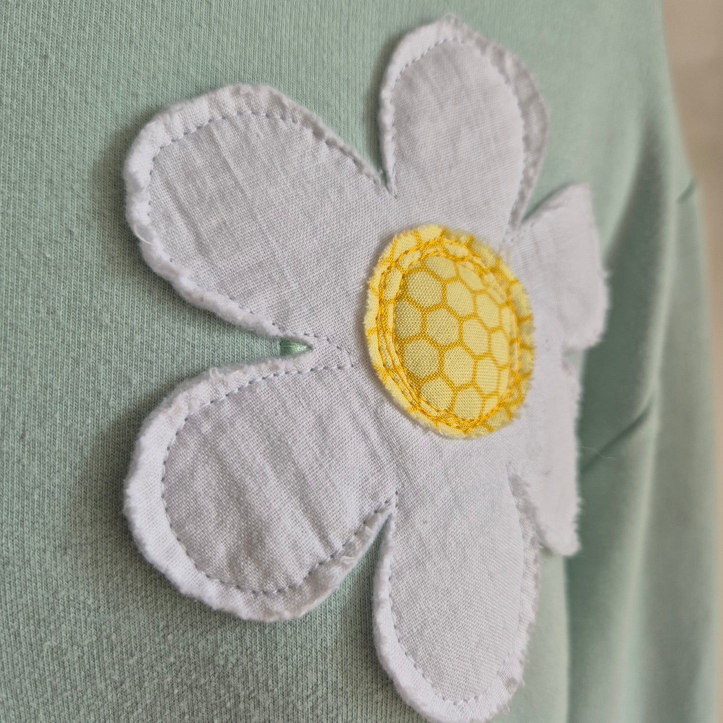 Mint blue daisy restyled sweatshirt. Size M (UK 12)
