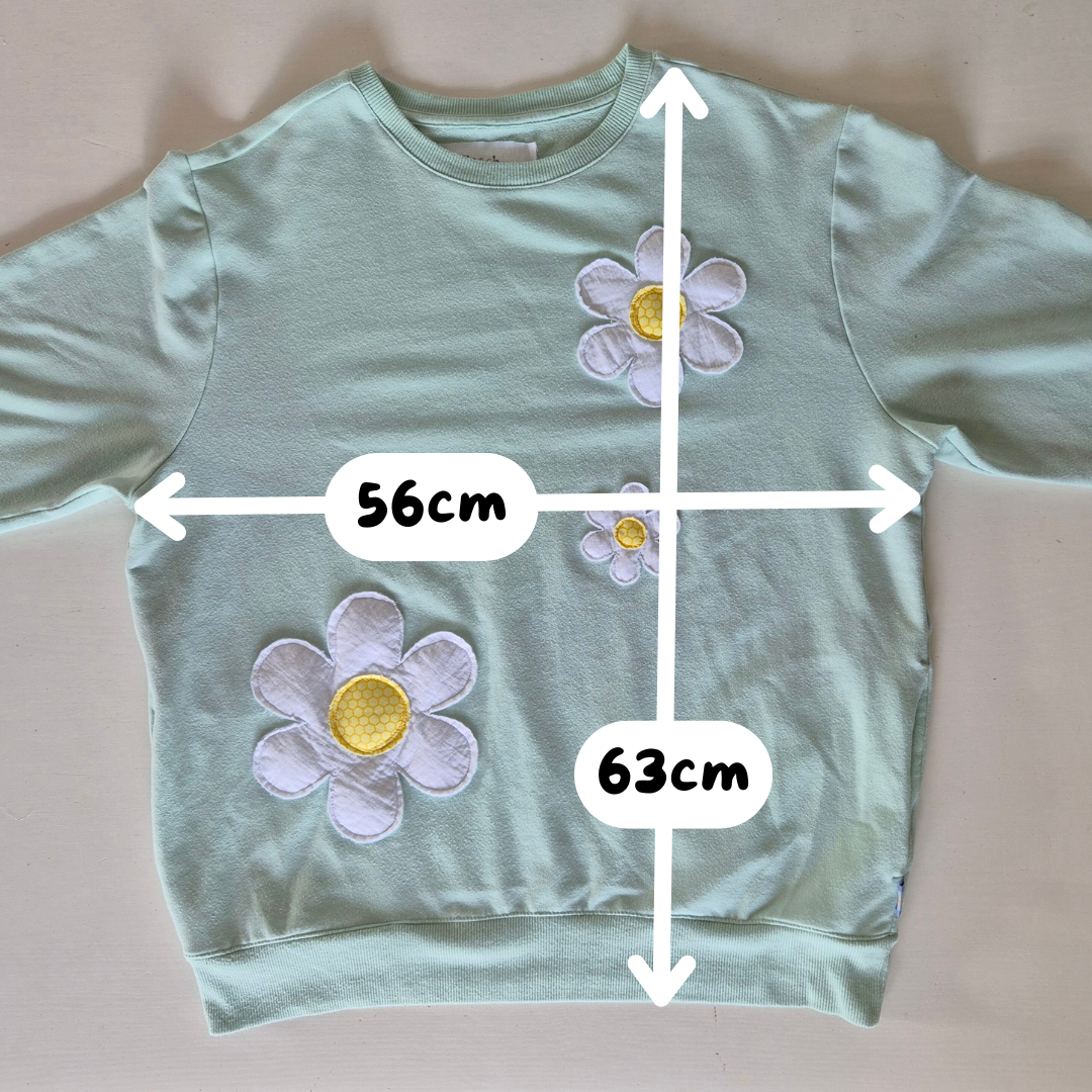 Mint blue daisy restyled sweatshirt. Size M (UK 12)