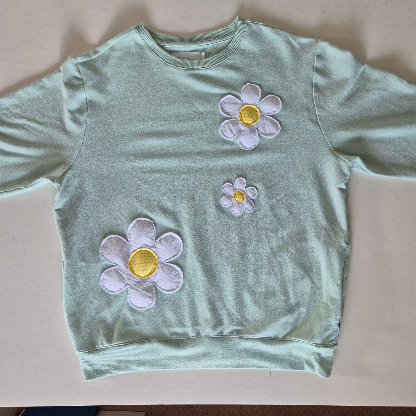 Mint blue daisy restyled sweatshirt. Size M (UK 12)