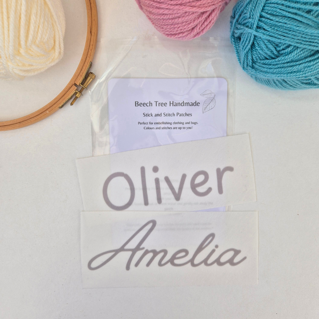 Custom name stick and stitch embroidery pattern, Kids clothing patch LARGE