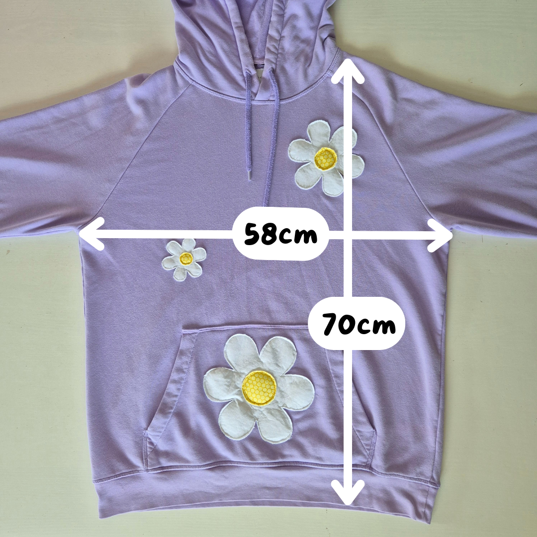 Lilac daisy restyled hoody. Size L (UK 14)