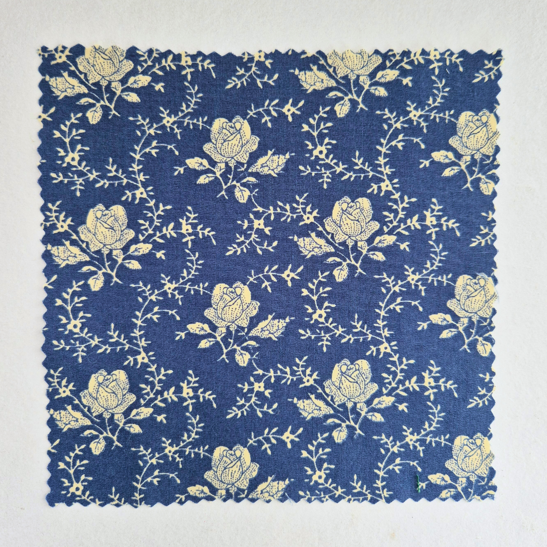 Blue vintage-style floral iron-on Fabric Patch for clothes, No stitching required. Machine washable