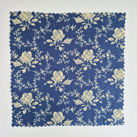 Blue vintage-style floral iron-on Fabric Patch for clothes, No stitching required. Machine washable