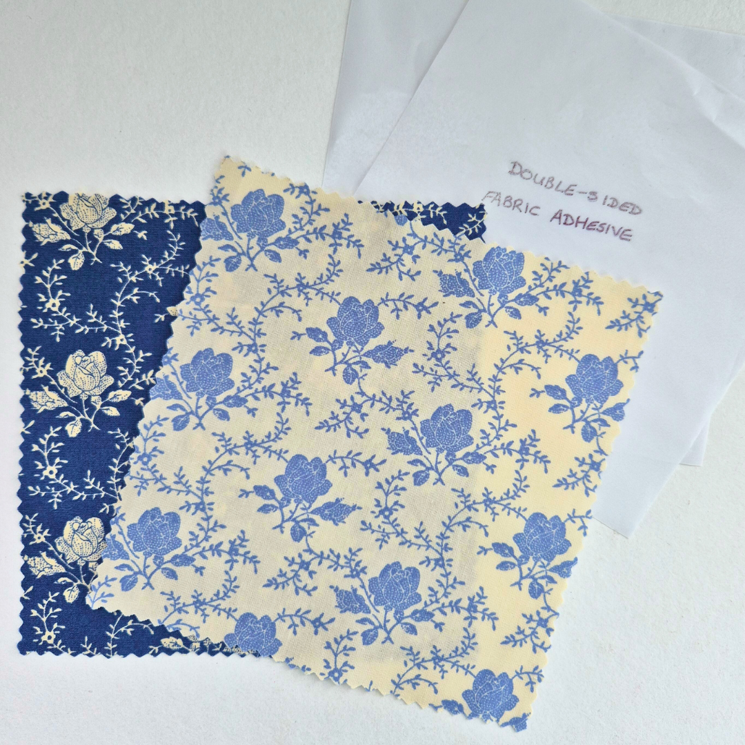 Pair of vintage-style floral iron-on fabric patches for clothes. No stitching required. Machine washable