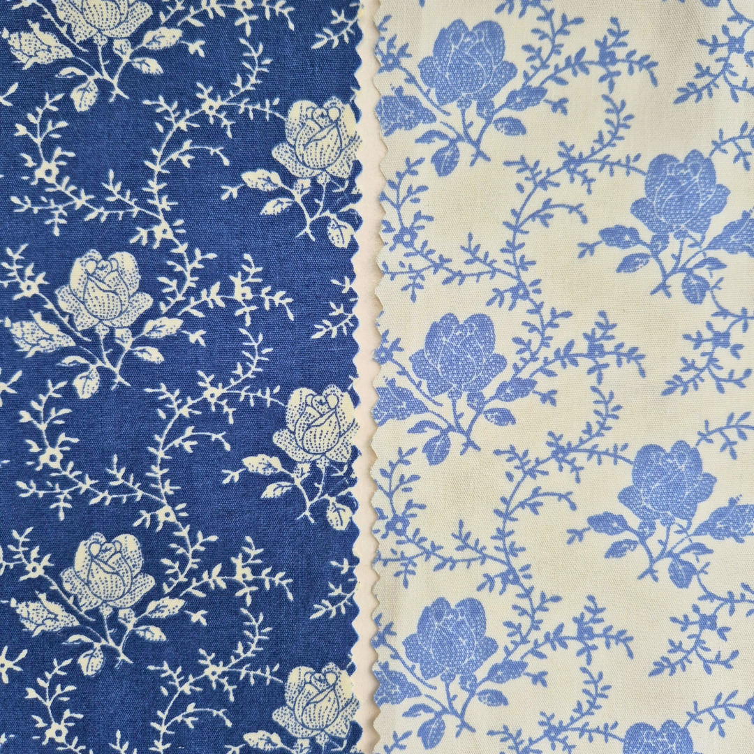 Pair of vintage-style floral iron-on fabric patches for clothes. No stitching required. Machine washable