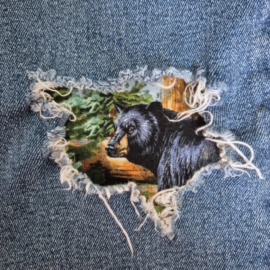 Black bear iron-on Fabric Patch for clothes, No stitching required. Machine washable