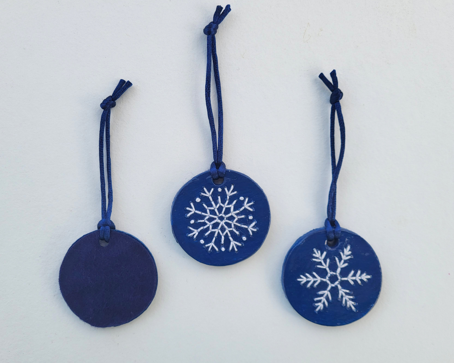 Embroidered Clay Snowflake Ornaments - Set of 3