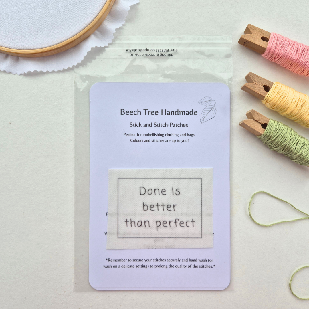 Done is better than perfect stick and stitch embroidery design