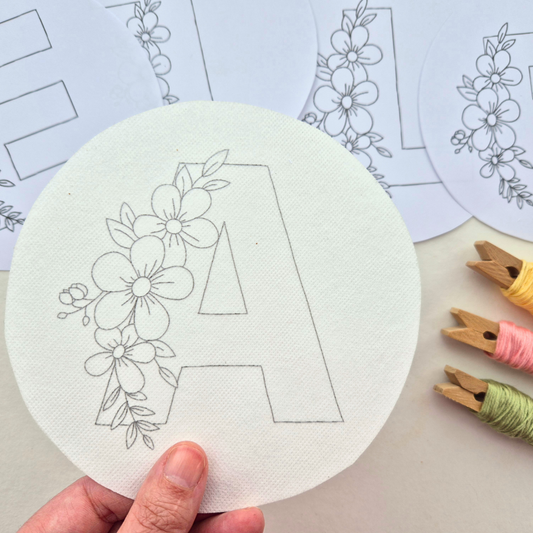 Large Letter Alphabet Stick and Stitch Embroidery Patterns, Choose Your Letter, A-Z, Floral Transfer Patch, Peel and Stick Letter Embroidery