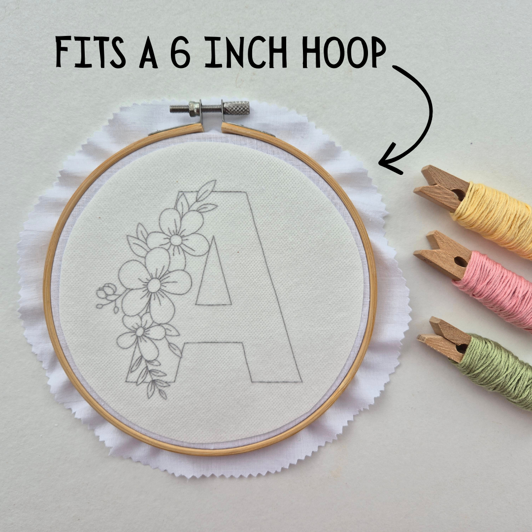 Large Letter Alphabet Stick and Stitch Embroidery Patterns, Choose Your Letter, A-Z, Floral Transfer Patch, Peel and Stick Letter Embroidery