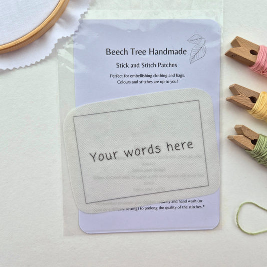 CUSTOM Choose Your Own Words, Stick and Stitch Embroidery Design, Text Transfer Patch, Personalised Peel and Stick Custom Pattern - LARGE