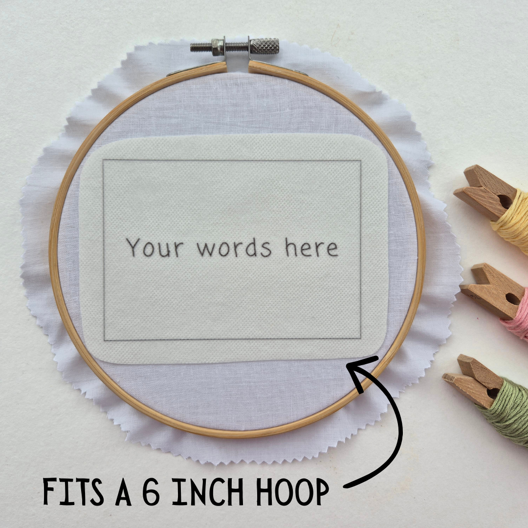 CUSTOM Choose Your Own Words, Stick and Stitch Embroidery Design, Text Transfer Patch, Personalised Peel and Stick Custom Pattern - LARGE