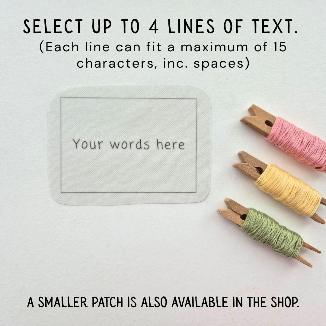 CUSTOM Choose Your Own Words, Stick and Stitch Embroidery Design, Text Transfer Patch, Personalised Peel and Stick Custom Pattern - LARGE