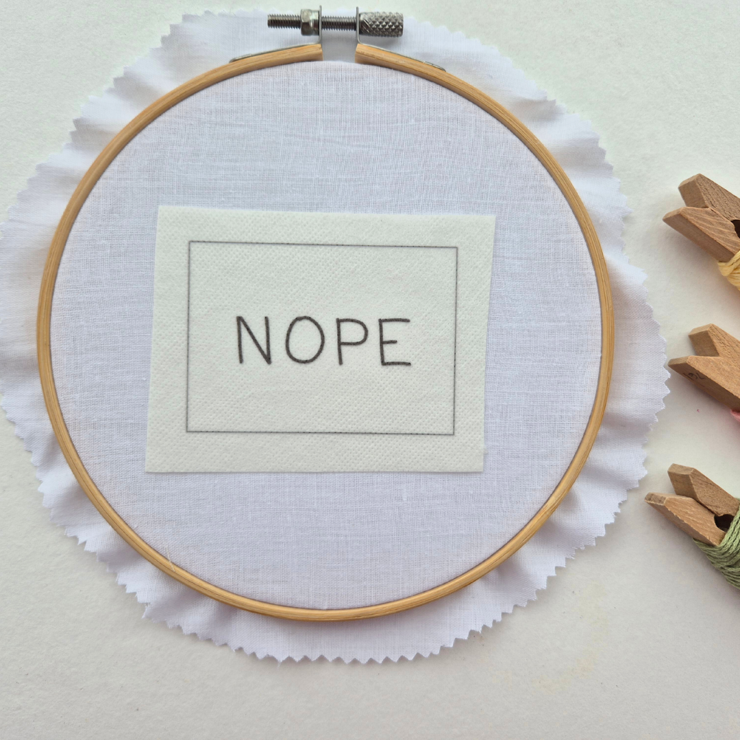 NOPE stick and stitch embroidery design