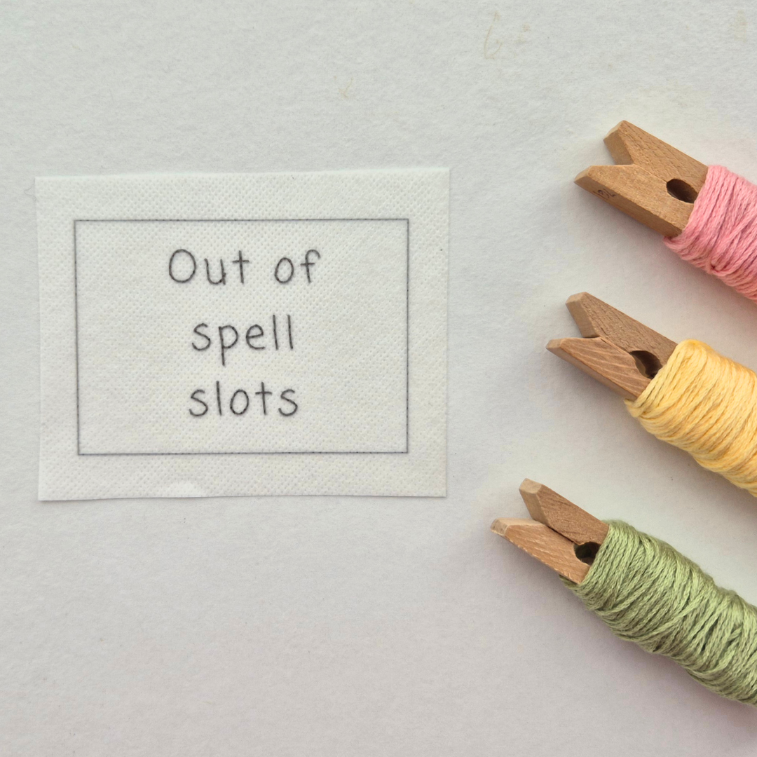 Out of Spell Slots stick and stitch embroidery design