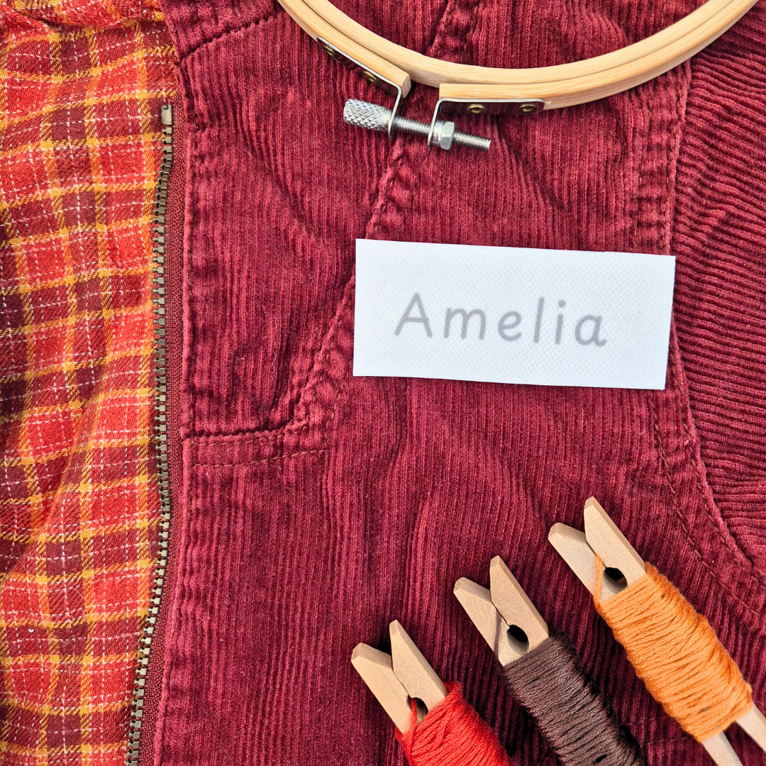 Small custom name stick and stitch embroidery pattern, Kids clothing patch