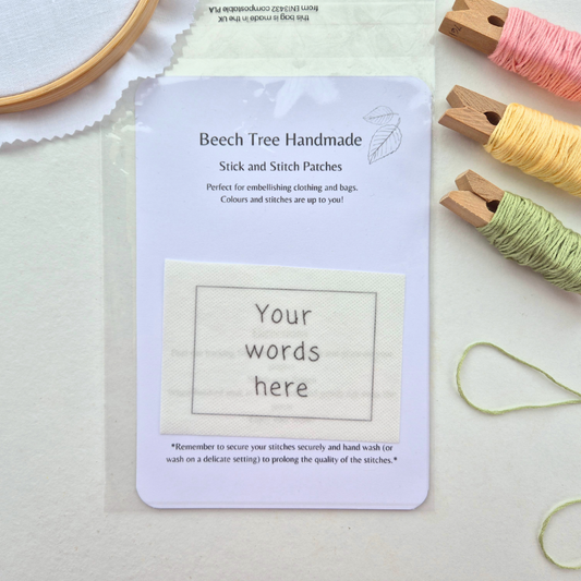 CUSTOM Choose Your Own Words, Stick and Stitch Embroidery Design, Text Transfer Patch, Personalised Peel and Stick Custom Pattern - SMALL