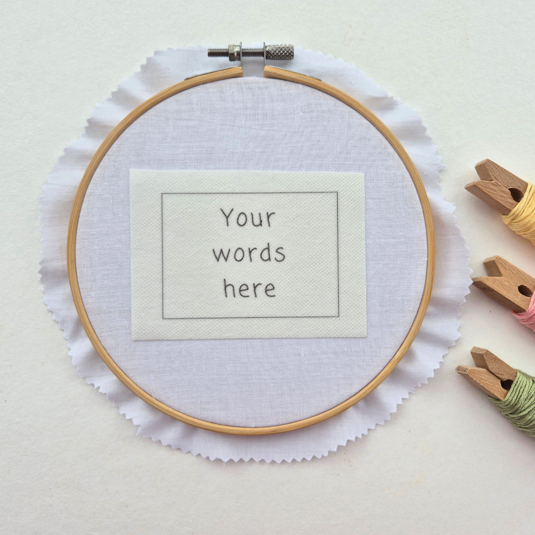 CUSTOM Choose Your Own Words, Stick and Stitch Embroidery Design, Text Transfer Patch, Personalised Peel and Stick Custom Pattern - SMALL