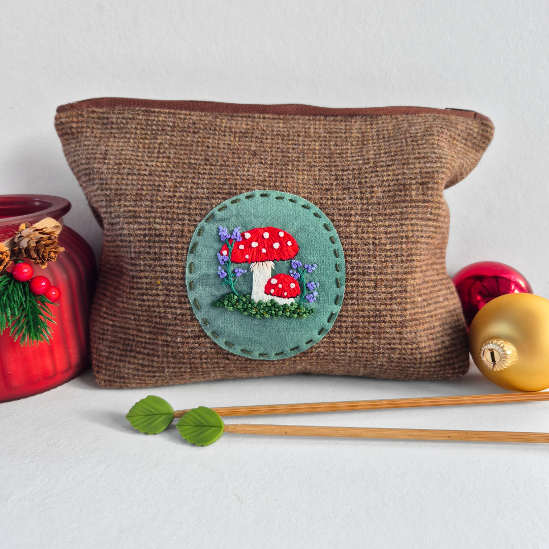 Embroidered Tweed Zipper Project Bag | Under The Night Sky Collection